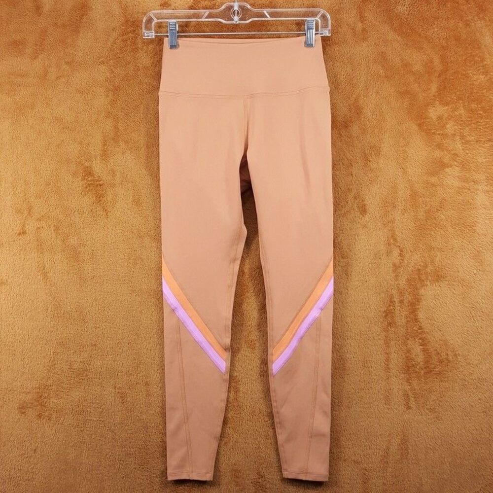 L SPACE Leggings Womens Small Tan Orange Stripe Pull On Crop Active Gym WREN